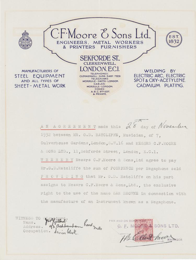 Image of An agreement between G. D. Ratcliffe and C.F. Moore & Sons Ltd