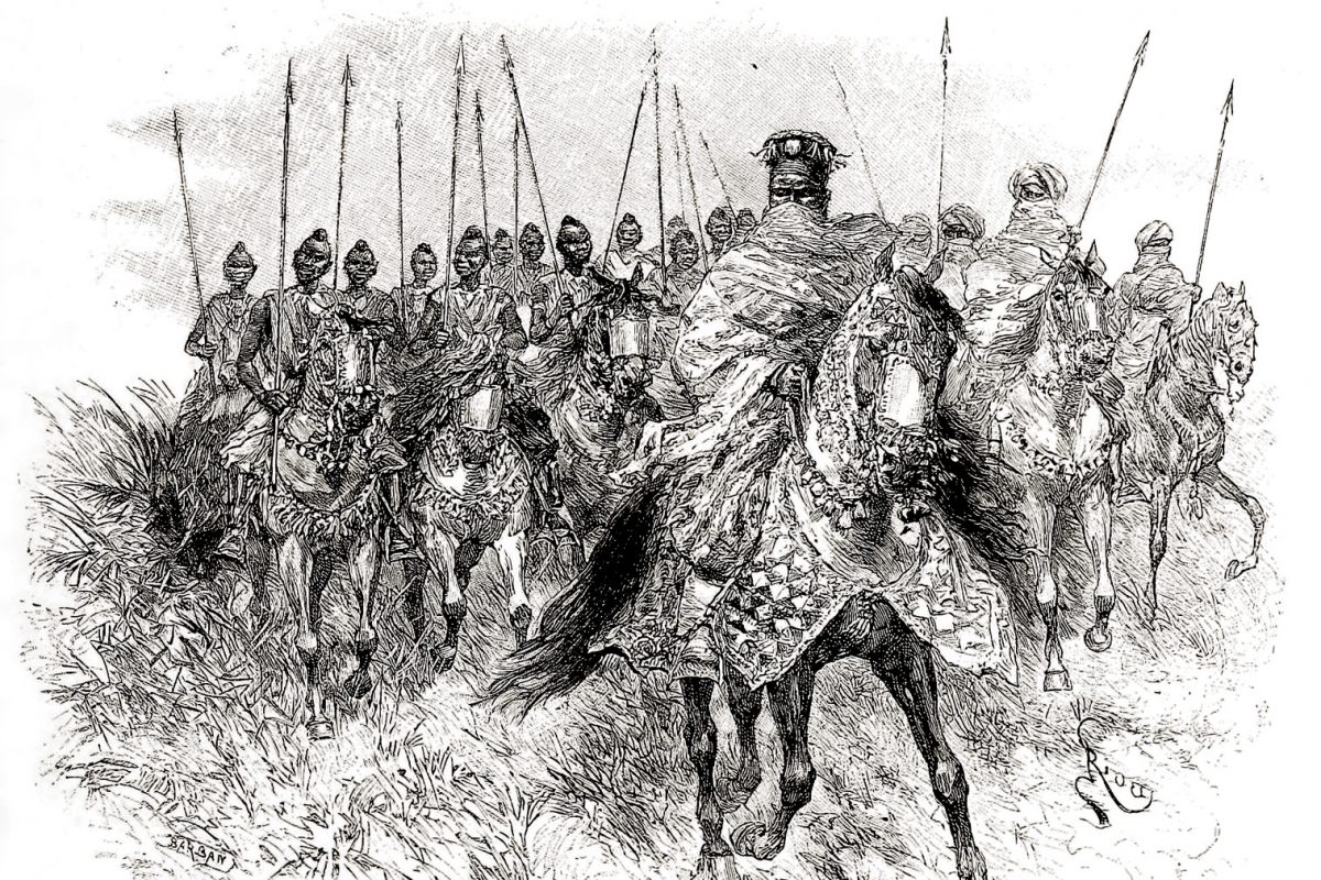 Drawing of the Mossi king on horseback with cavalry