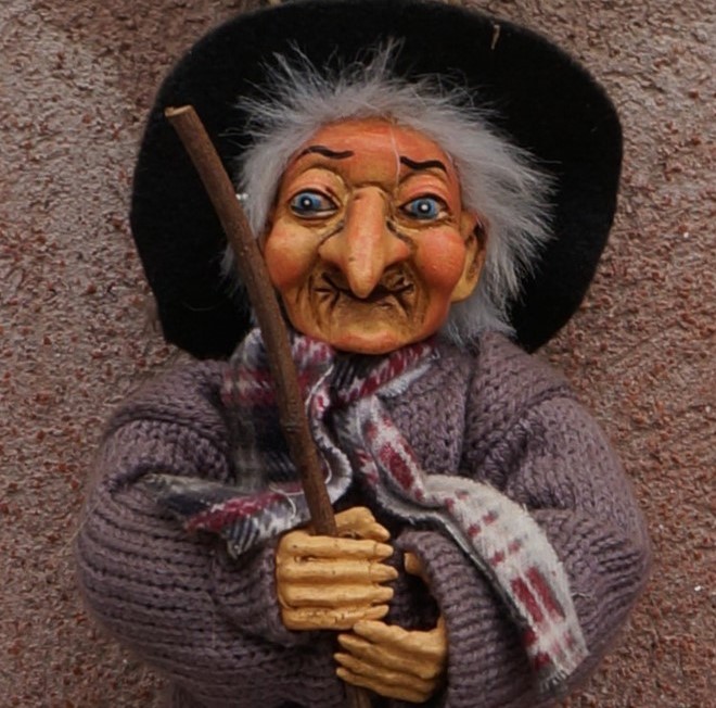 Befana Old Woman Flying On A Broomstick With A Basket Of Gifts For