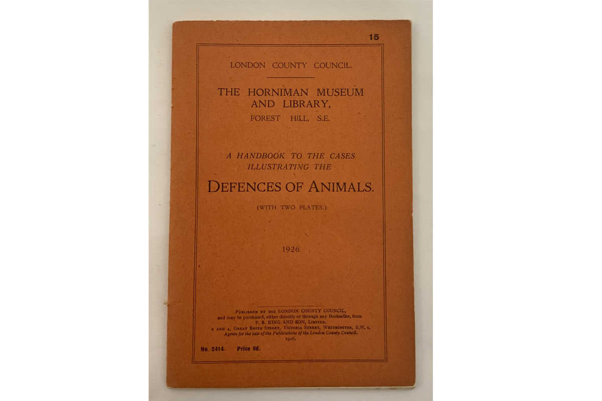 Front page of a handbook titled 'A handbook to the cases illustrating the defences of animals'