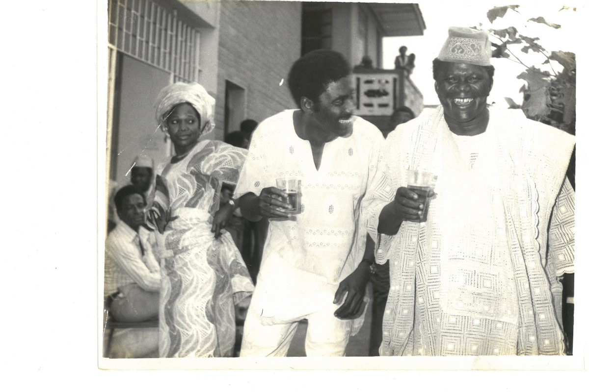 Abiola’s father (Chief Amusa Balogun) and uncle (Prince Ajibade Ojora) dancing, sharing a joke and enjoying the merriment.