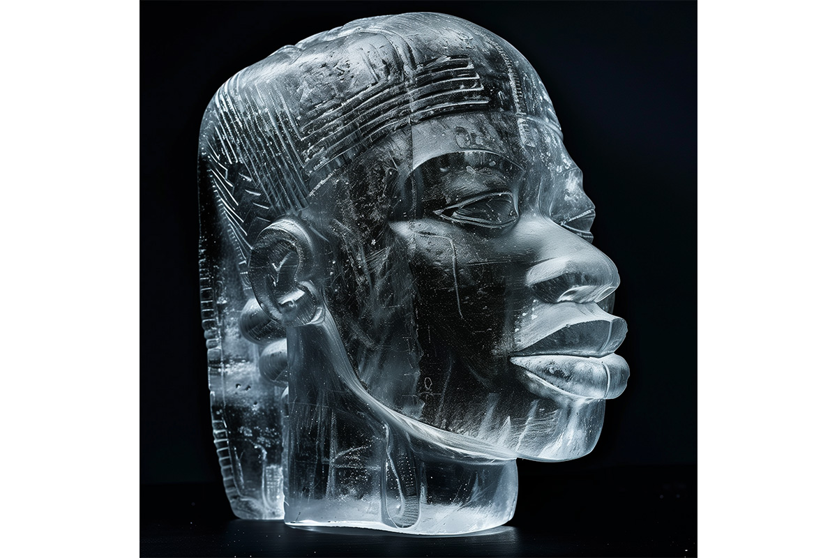 AI generated image of Ice carving of an ornament from ancient Benin empire