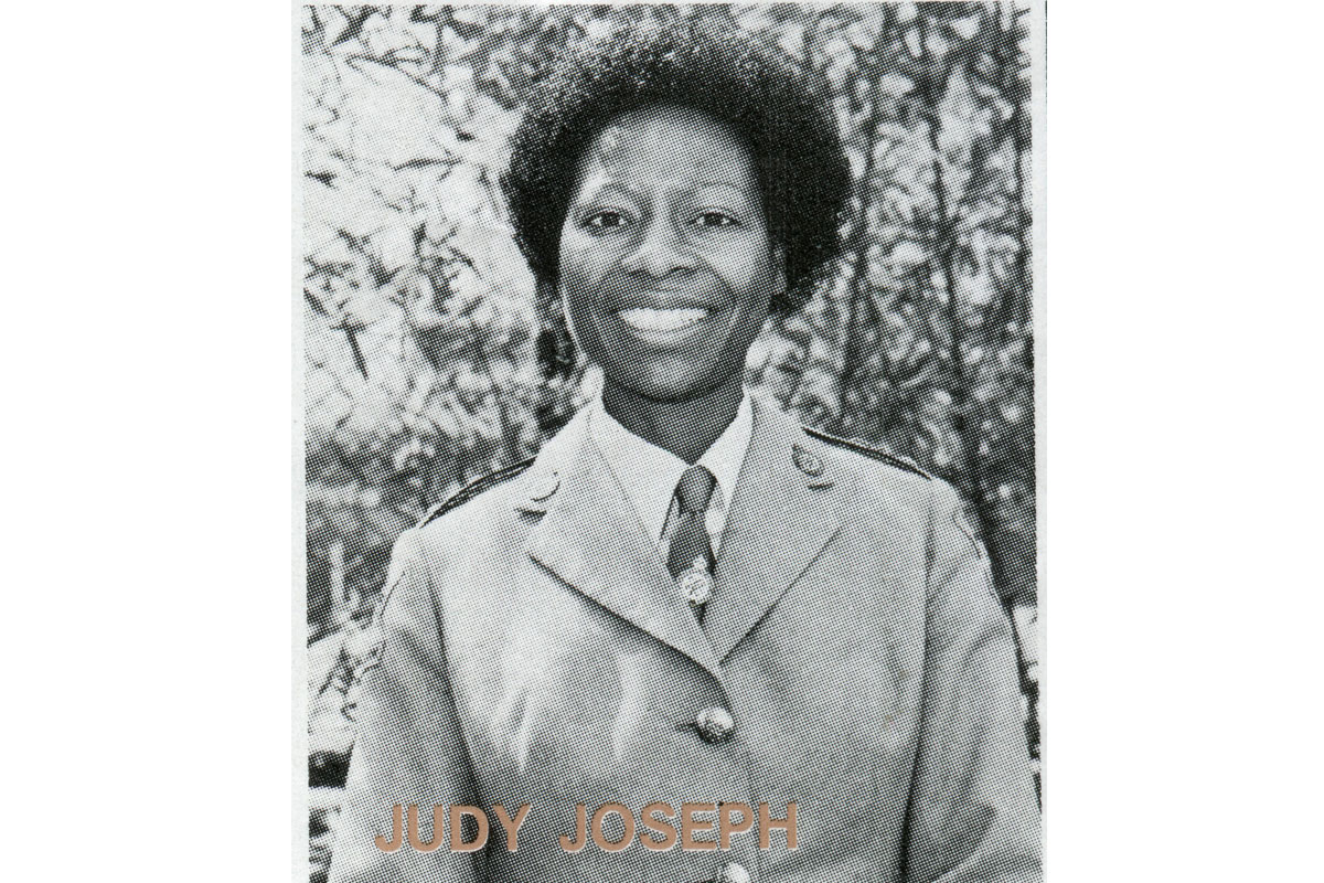 Judy Joseph in her Soldiers', Sailors', and Airmen's Families Association’ (SSAFA) Health Visitor’s Uniform, 1983