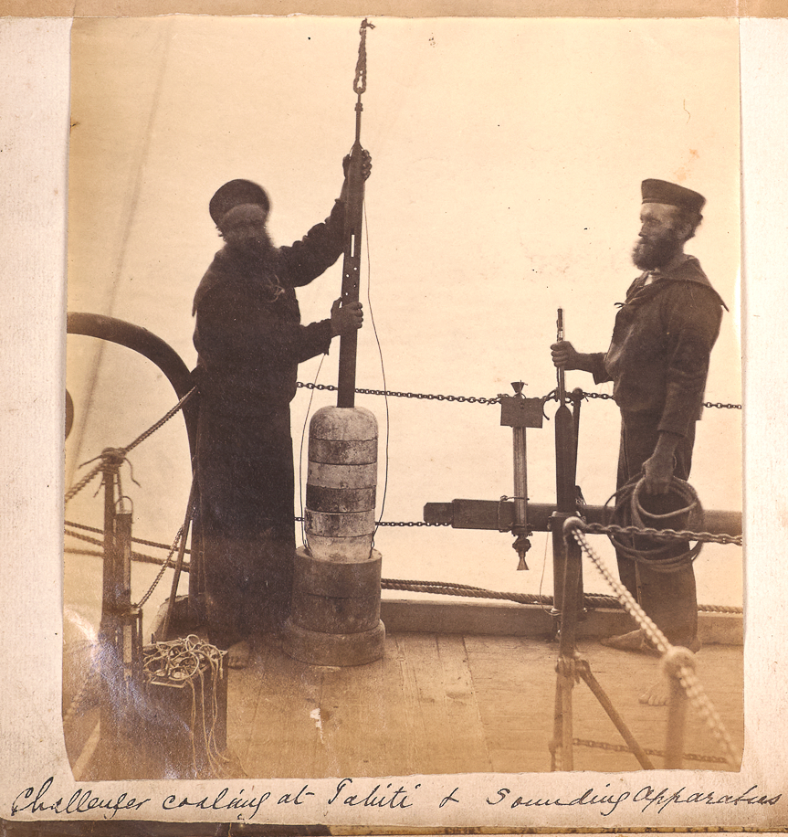 Archive photo of sounding apparatus being used by two men